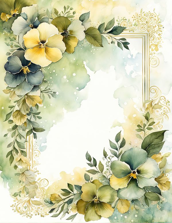 Watercolor Pansy Frame: Floral Wedding Card Backgrounds (Digital Paper Set) — image 2