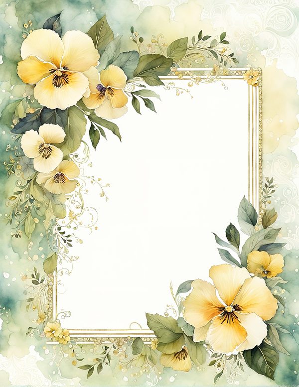 Watercolor Pansy Frame: Floral Wedding Card Backgrounds (Digital Paper Set) — image 3