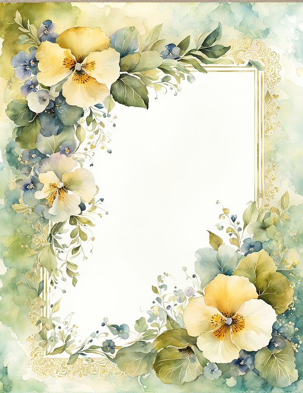 Watercolor Pansy Frame: Floral Wedding Card Backgrounds (Digital Paper Set) — image 4
