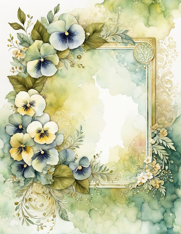 Watercolor Pansy Frame: Floral Wedding Card Backgrounds (Digital Paper Set) — image 6