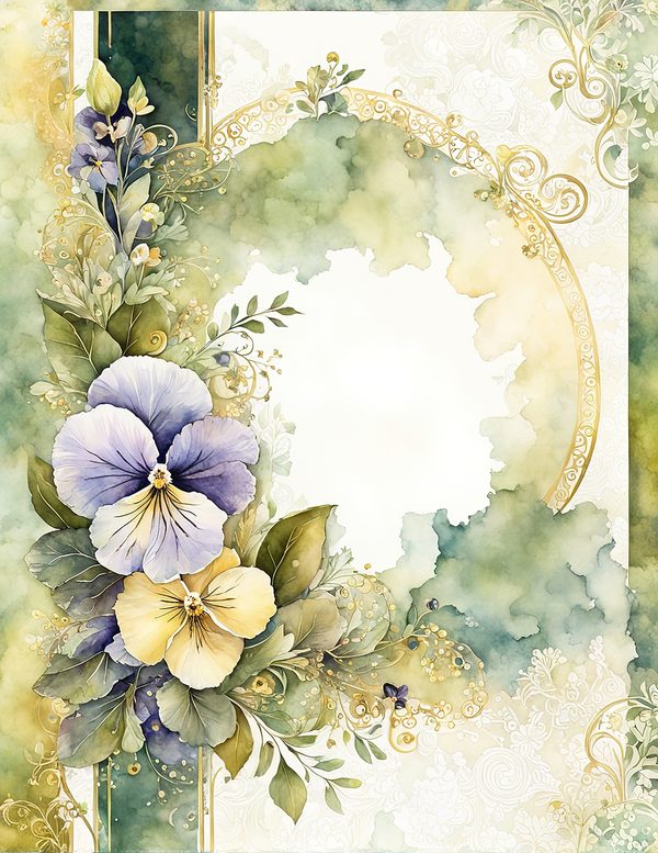Watercolor Pansy Frame: Floral Wedding Card Backgrounds (Digital Paper Set) — image 7