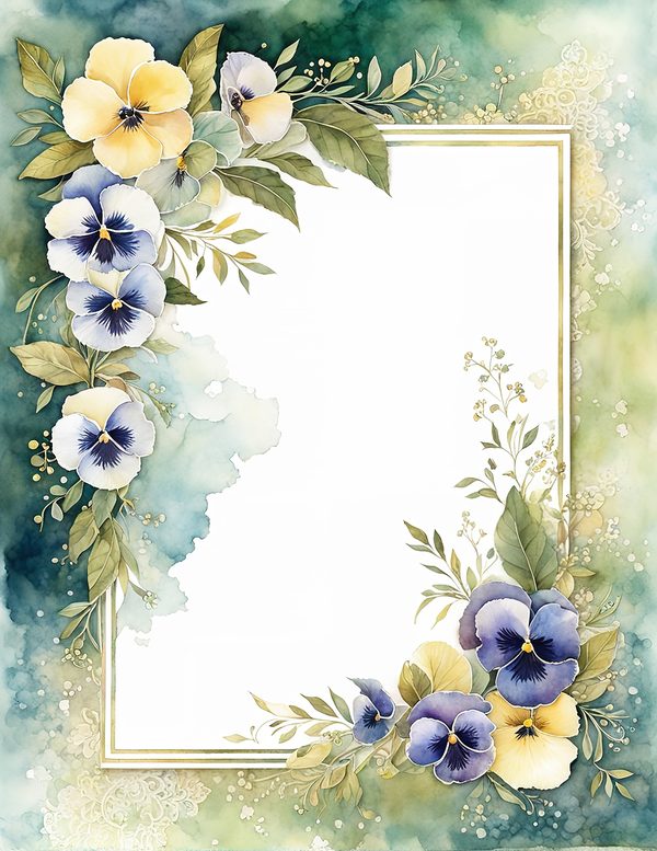 Watercolor Pansy Frame: Floral Wedding Card Backgrounds (Digital Paper Set) — image 8