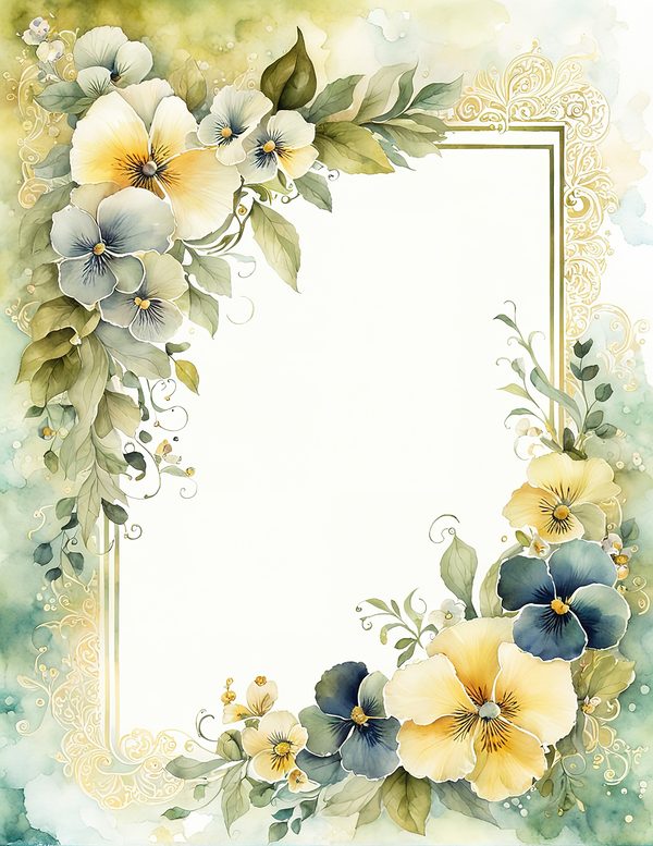 Watercolor Pansy Frame: Floral Wedding Card Backgrounds (Digital Paper Set) — image 10