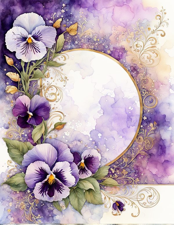 Watercolor Pansy Frame Digital Paper: Shabby Chic Floral (JPG) — image 1