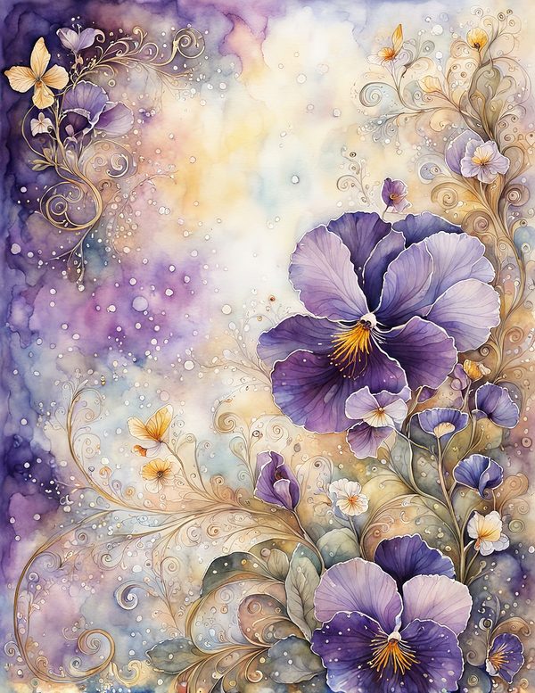 Watercolor Pansy Frame Digital Paper: Shabby Chic Floral (JPG) — image 2