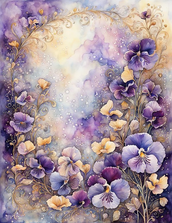 Watercolor Pansy Frame Digital Paper: Shabby Chic Floral (JPG) — image 3