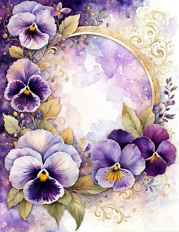 Watercolor Pansy Frame Digital Paper: Shabby Chic Floral (JPG) — image 4
