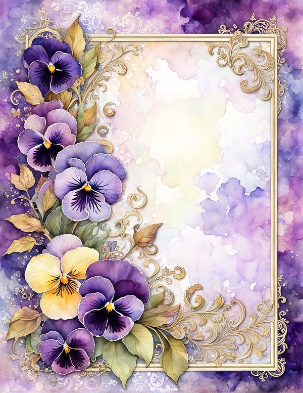 Watercolor Pansy Frame Digital Paper: Shabby Chic Floral (JPG) — image 5