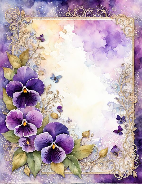 Watercolor Pansy Frame Digital Paper: Shabby Chic Floral (JPG) — image 6