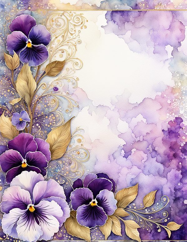 Watercolor Pansy Frame Digital Paper: Shabby Chic Floral (JPG) — image 7