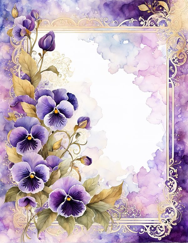 Watercolor Pansy Frame Digital Paper: Shabby Chic Floral (JPG) — image 8