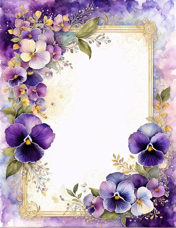 Watercolor Pansy Frame Digital Paper: Shabby Chic Floral (JPG) — image 9