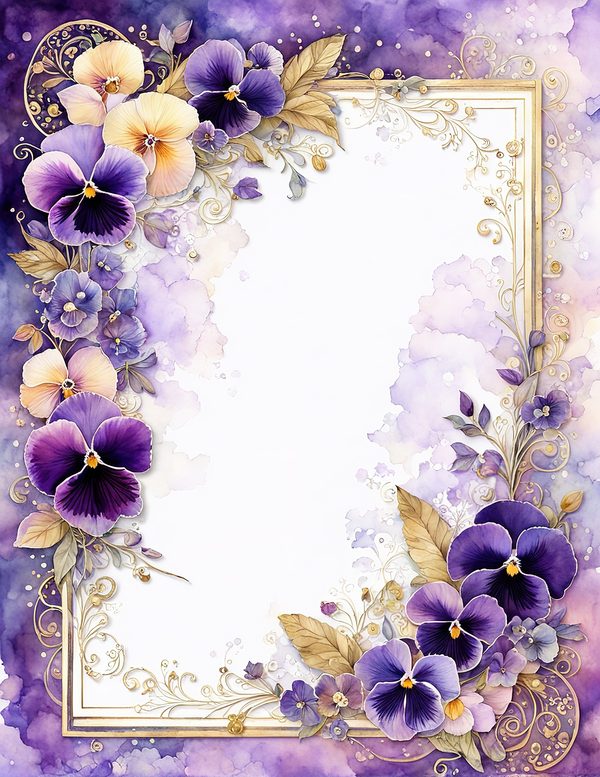 Watercolor Pansy Frame Digital Paper: Shabby Chic Floral (JPG) — image 10