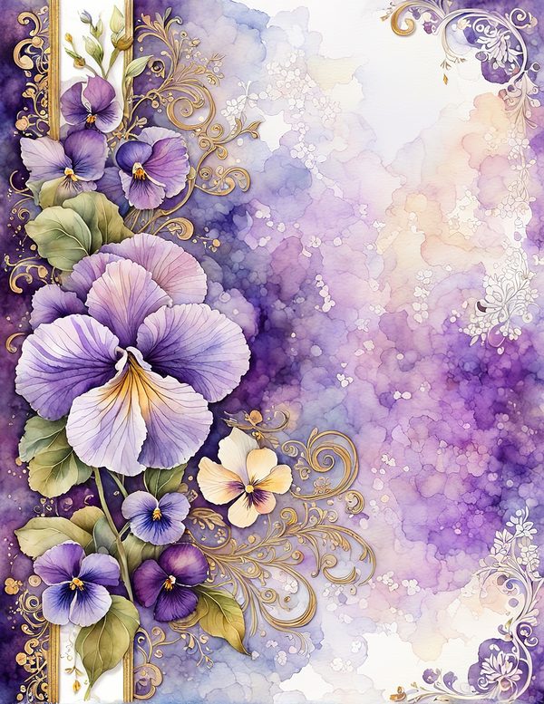 Watercolor Pansy Frame Digital Paper: Shabby Chic Floral (JPG) — image 11