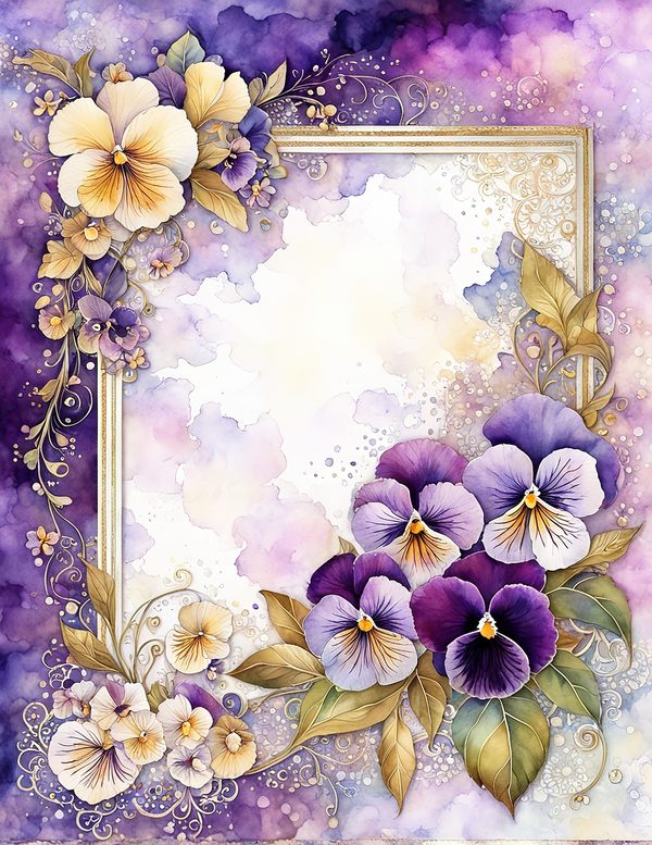 Watercolor Pansy Frame Digital Paper: Shabby Chic Floral (JPG) — image 12