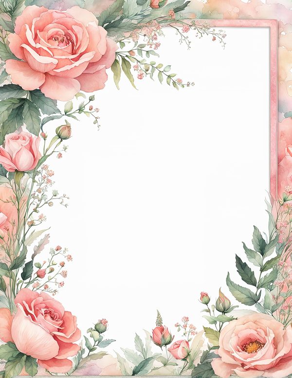 Watercolor Rose Frame Digital Paper: Floral Wedding Invitation Backgrounds (Digital Download) — image 2