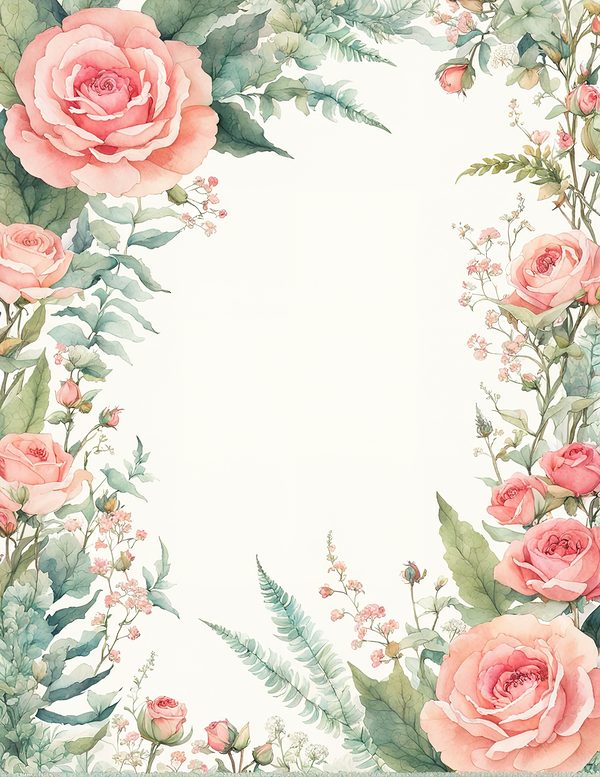 Watercolor Rose Frame Digital Paper: Floral Wedding Invitation Backgrounds (Digital Download) — image 3