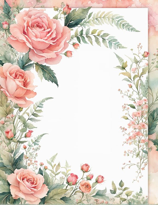 Watercolor Rose Frame Digital Paper: Floral Wedding Invitation Backgrounds (Digital Download) — image 4