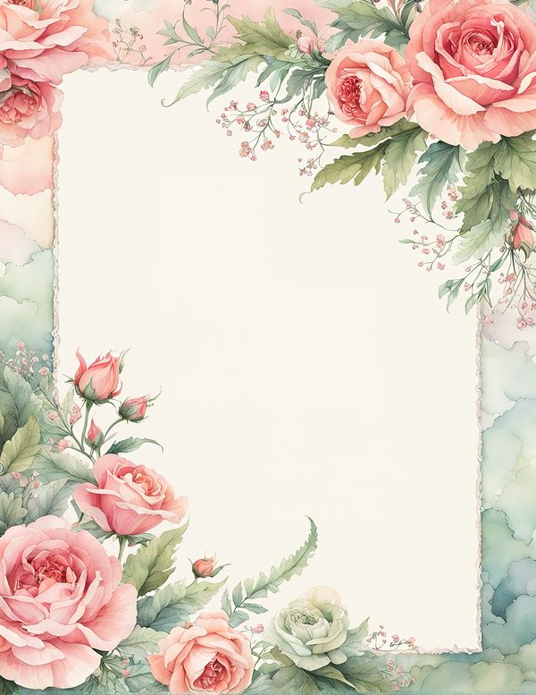 Watercolor Rose Frame Digital Paper: Floral Wedding Invitation Backgrounds (Digital Download) — image 5