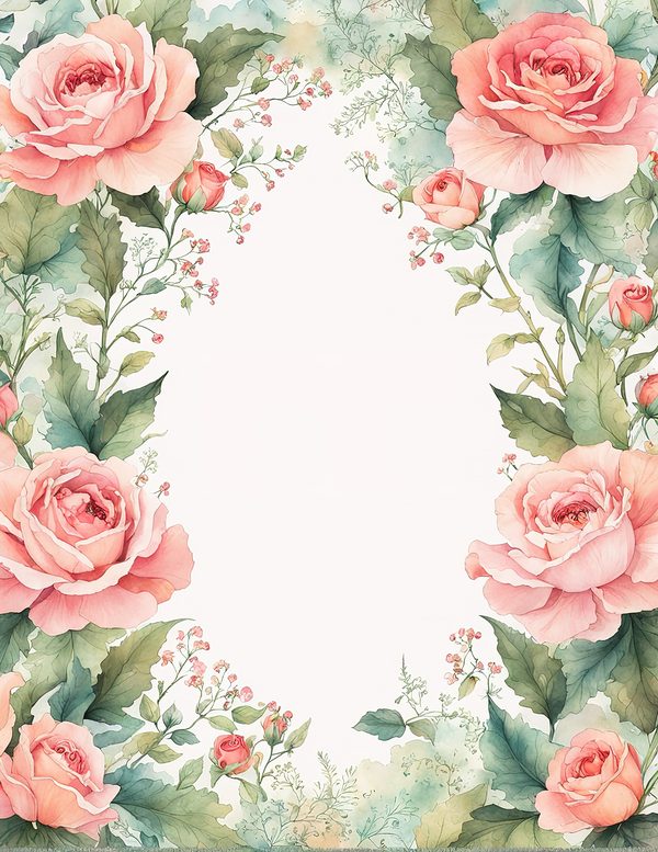 Watercolor Rose Frame Digital Paper: Floral Wedding Invitation Backgrounds (Digital Download) — image 6