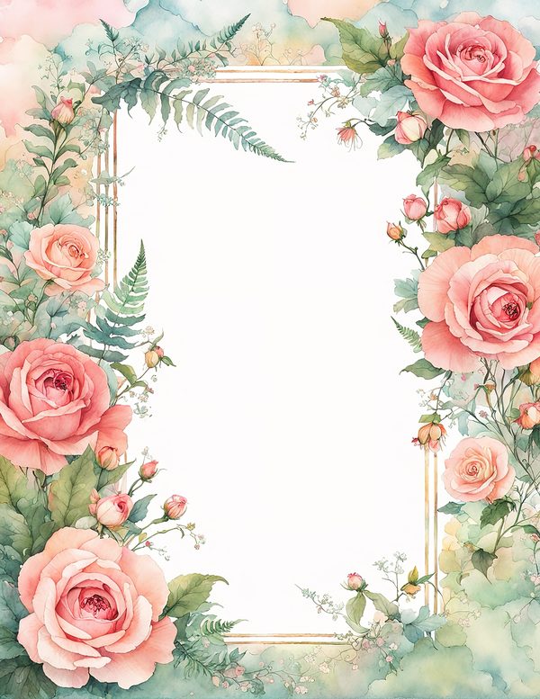 Watercolor Rose Frame Digital Paper: Floral Wedding Invitation Backgrounds (Digital Download) — image 7