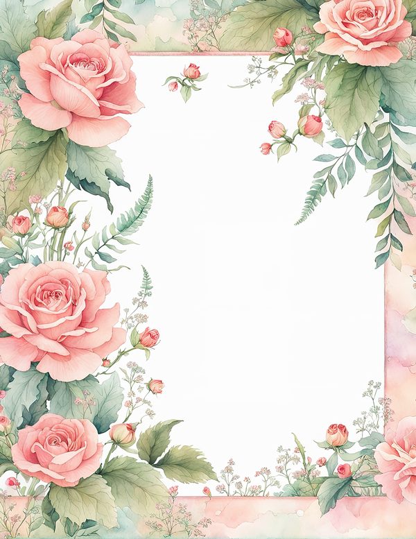 Watercolor Rose Frame Digital Paper: Floral Wedding Invitation Backgrounds (Digital Download) — image 8