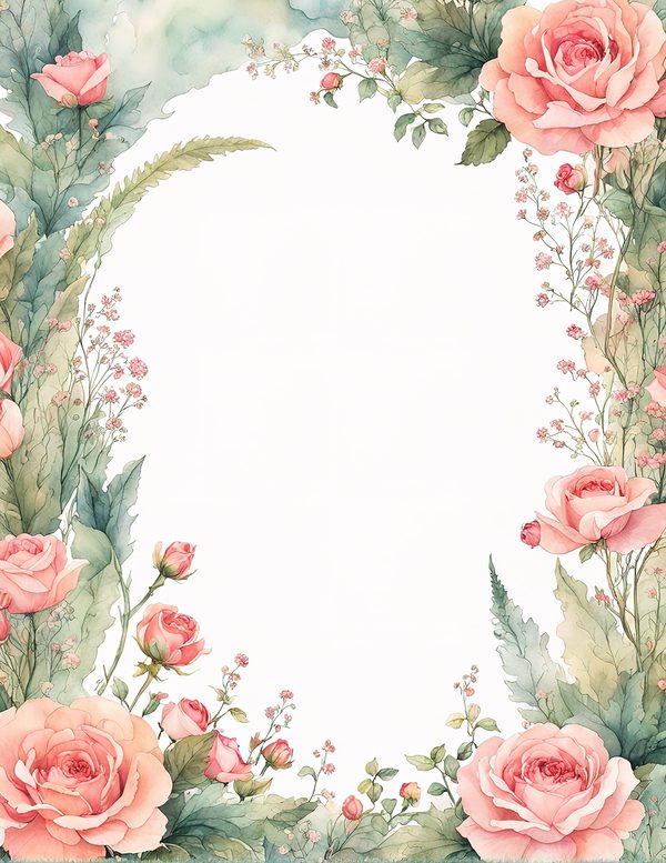 Watercolor Rose Frame Digital Paper: Floral Wedding Invitation Backgrounds (Digital Download) — image 9