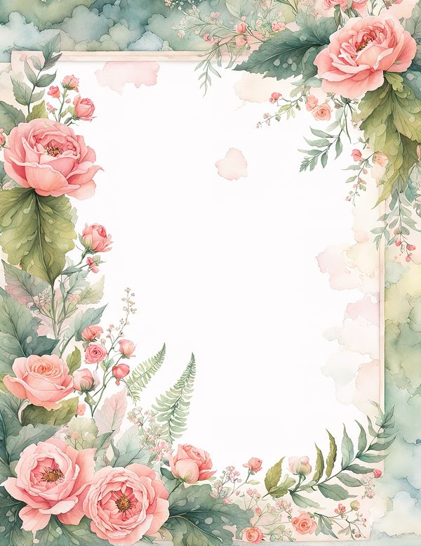 Watercolor Rose Frame Digital Paper: Floral Wedding Invitation Backgrounds (Digital Download) — image 10