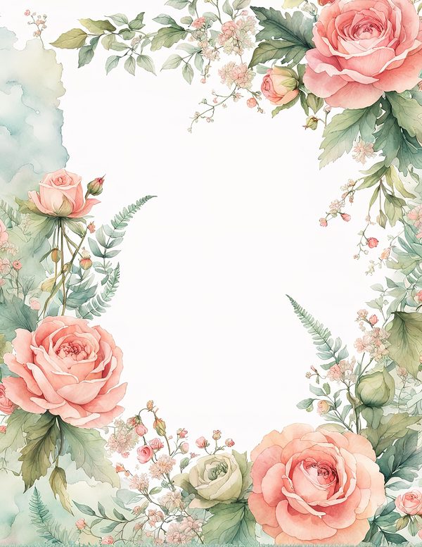 Watercolor Rose Frame Digital Paper: Floral Wedding Invitation Backgrounds (Digital Download) — image 11