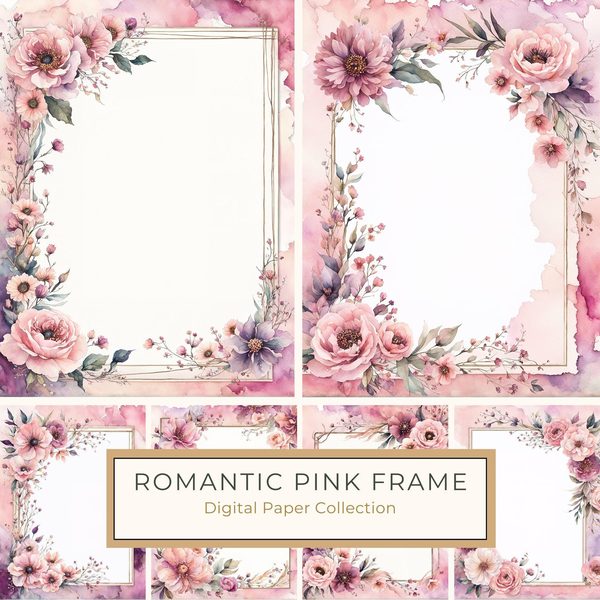 Watercolor Floral Frame Digital Paper: Rose & Lilac Wedding Invitation (JPG)