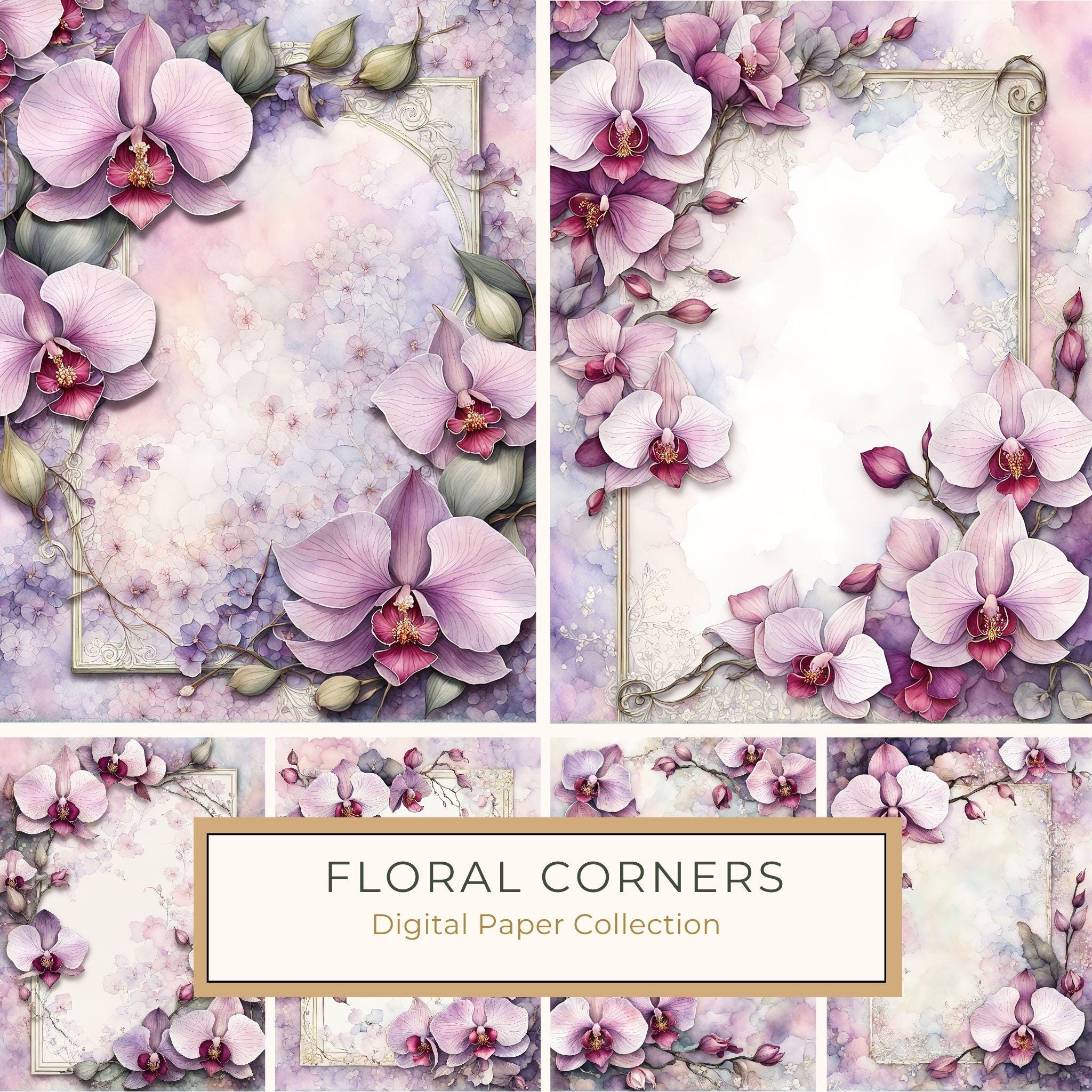 Watercolor Orchid Digital Paper Pack: Purple Pink Floral Backgrounds (JPG, Commercial Use)