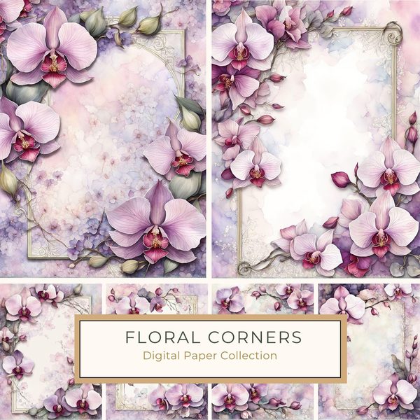 Watercolor Orchid Digital Paper Pack: Purple Pink Floral Backgrounds (JPG, Commercial Use)