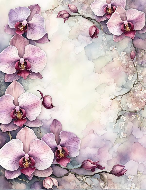 Watercolor Orchid Digital Paper Pack: Purple Pink Floral Backgrounds (JPG, Commercial Use) — image 1