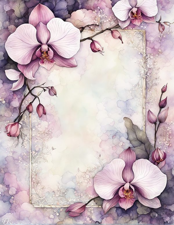 Watercolor Orchid Digital Paper Pack: Purple Pink Floral Backgrounds (JPG, Commercial Use) — image 2