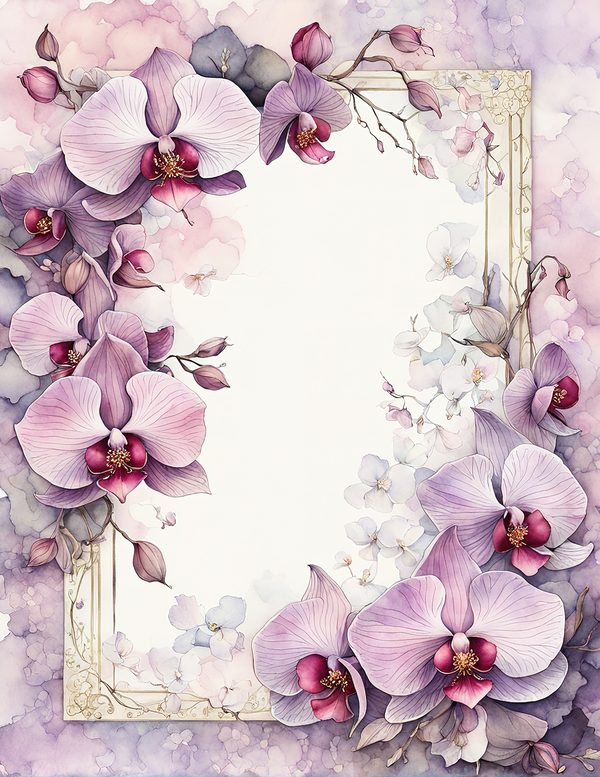 Watercolor Orchid Digital Paper Pack: Purple Pink Floral Backgrounds (JPG, Commercial Use) — image 3