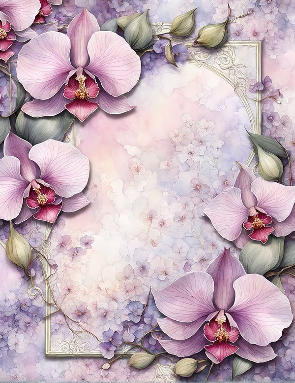 Watercolor Orchid Digital Paper Pack: Purple Pink Floral Backgrounds (JPG, Commercial Use) — image 6