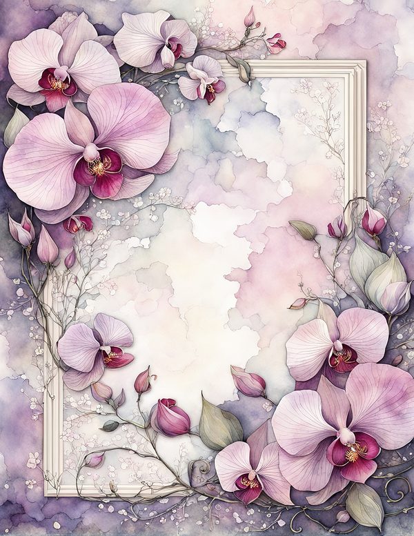 Watercolor Orchid Digital Paper Pack: Purple Pink Floral Backgrounds (JPG, Commercial Use) — image 8
