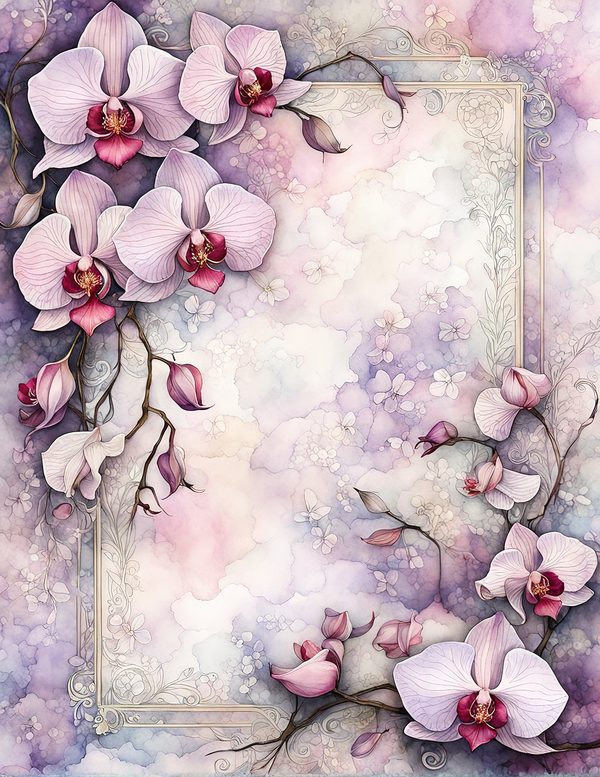 Watercolor Orchid Digital Paper Pack: Purple Pink Floral Backgrounds (JPG, Commercial Use) — image 9