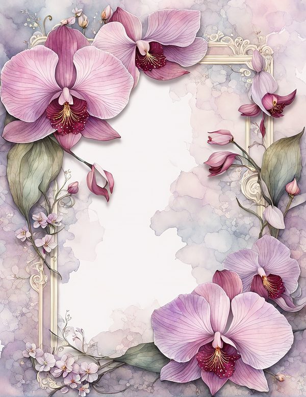 Watercolor Orchid Digital Paper Pack: Purple Pink Floral Backgrounds (JPG, Commercial Use) — image 12
