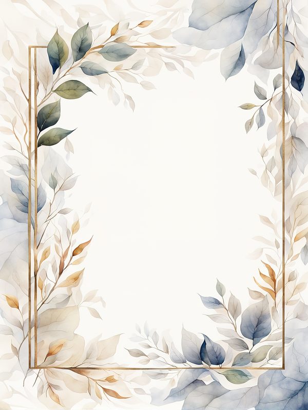 Watercolor Blue Leaves Frame: Gold Botanical Border (10 JPG Digital Paper) — image 1
