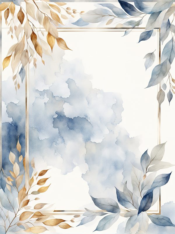 Watercolor Blue Leaves Frame: Gold Botanical Border (10 JPG Digital Paper) — image 2
