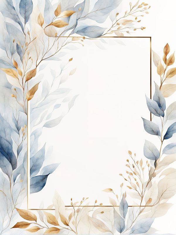 Watercolor Blue Leaves Frame: Gold Botanical Border (10 JPG Digital Paper) — image 3