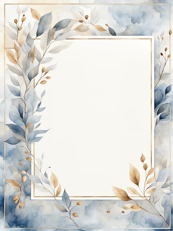 Watercolor Blue Leaves Frame: Gold Botanical Border (10 JPG Digital Paper) — image 4