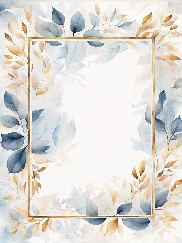 Watercolor Blue Leaves Frame: Gold Botanical Border (10 JPG Digital Paper) — image 5