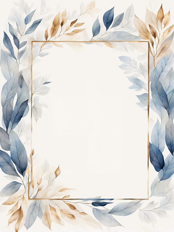 Watercolor Blue Leaves Frame: Gold Botanical Border (10 JPG Digital Paper) — image 6