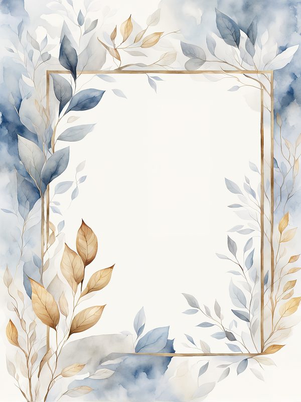 Watercolor Blue Leaves Frame: Gold Botanical Border (10 JPG Digital Paper) — image 7