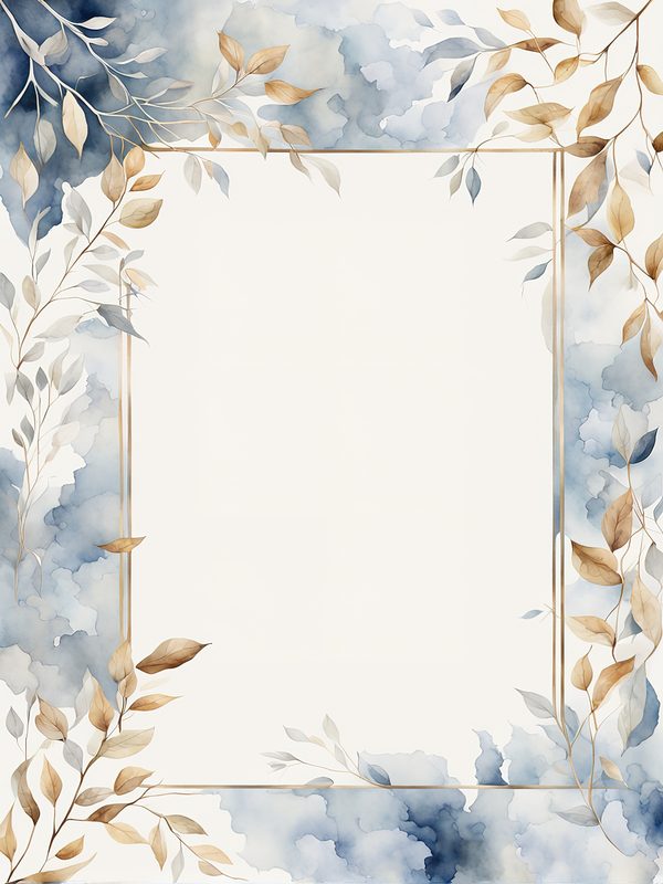 Watercolor Blue Leaves Frame: Gold Botanical Border (10 JPG Digital Paper) — image 8