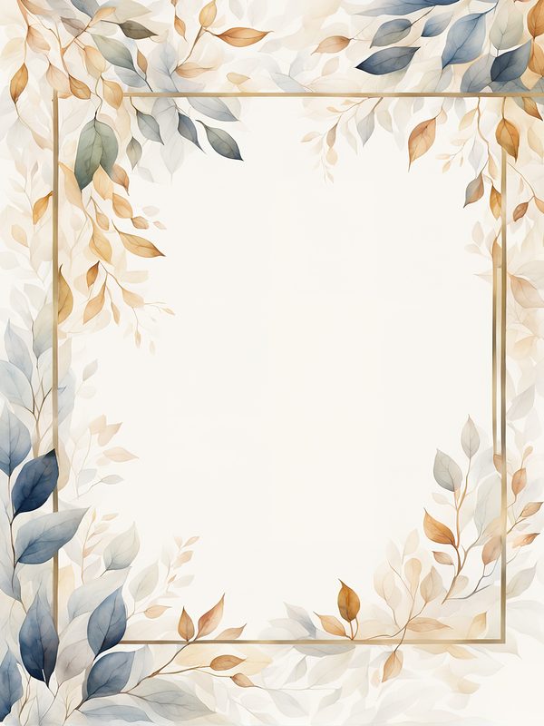 Watercolor Blue Leaves Frame: Gold Botanical Border (10 JPG Digital Paper) — image 9