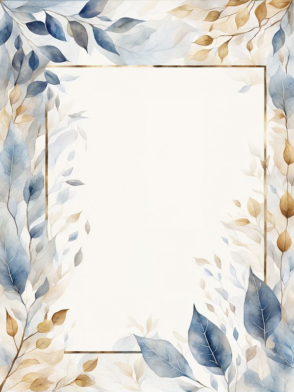 Watercolor Blue Leaves Frame: Gold Botanical Border (10 JPG Digital Paper) — image 10