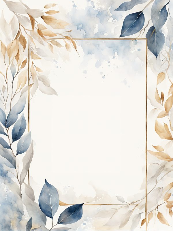 Watercolor Blue Leaves Frame: Gold Botanical Border (10 JPG Digital Paper) — image 11